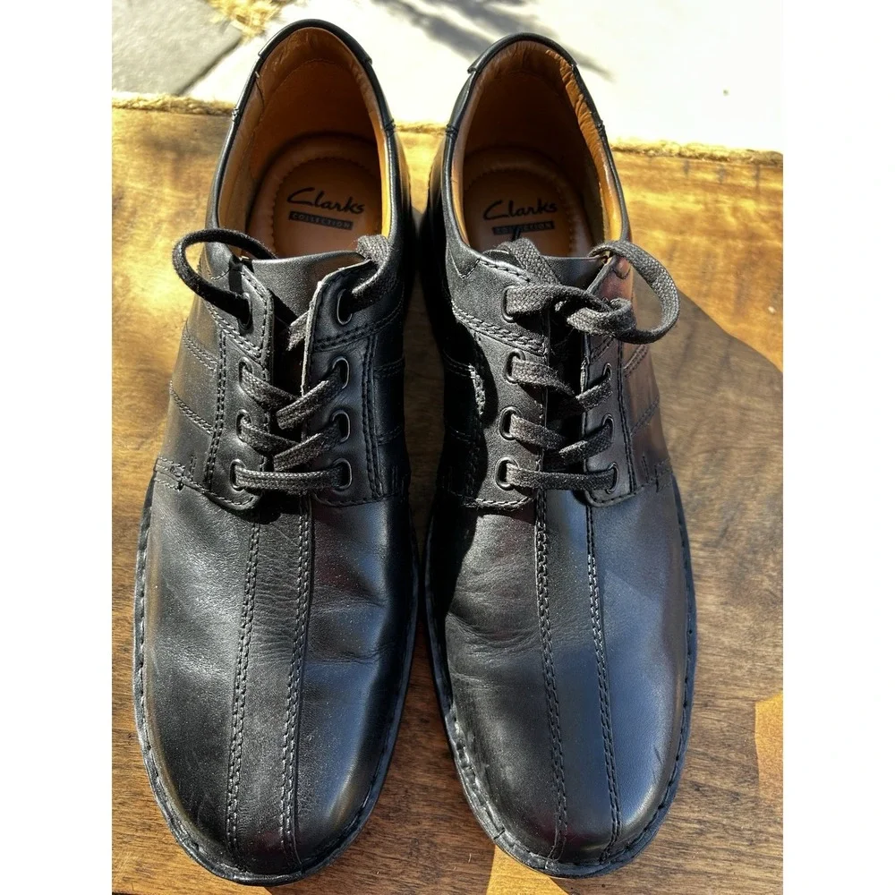 Clarks Touareg Vibe Mens 11 M Black Leather Oxford Comfort Dress Shoes Box